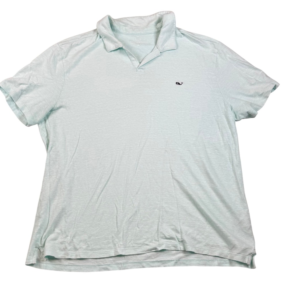Vineyard‎ Vines Whale Short Sleeve Polo Shirt Mens XL Light Green Linen Cotton